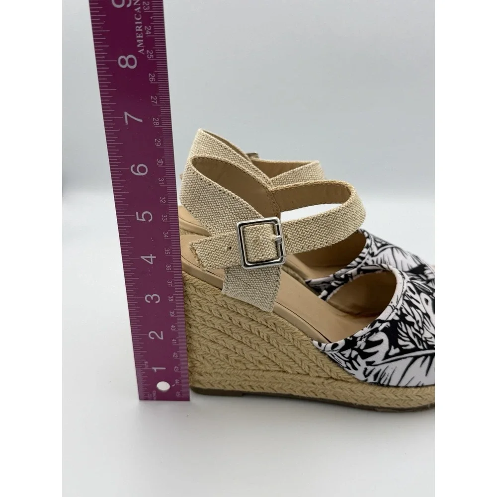 DV Dolce Vita Black White Tropical Espadrille Wedge Sandals Ankle Strap Sz 6